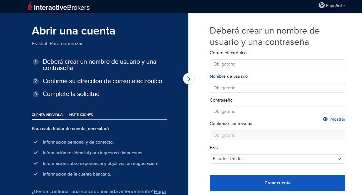 como registrarse en interactive brokers - paso 2