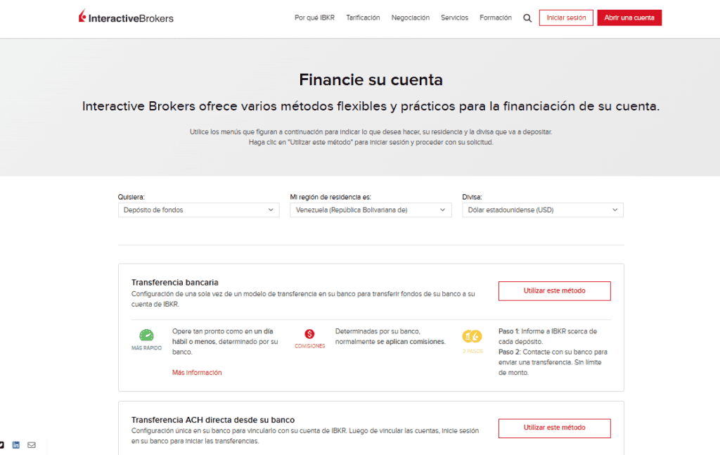 metodos de deposito y retiro en intereactive brokers