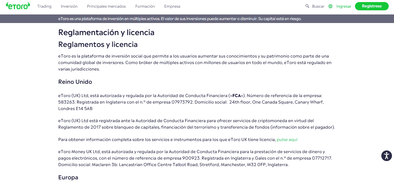 regulacion de etoro