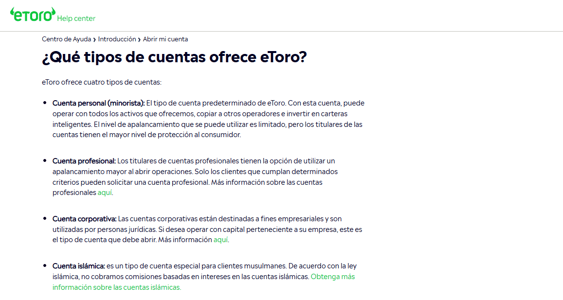 tipos de cuenta de etoro